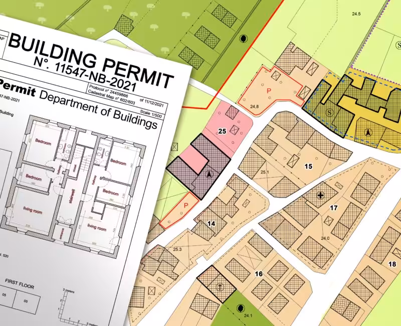 Image of planning plat with overlay text of "Building Permit"